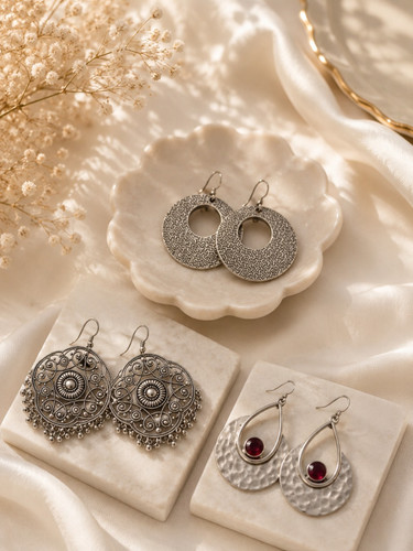 گوشواره زنانه مدل طرح نقره | Qazal Bijoux Silver Essence