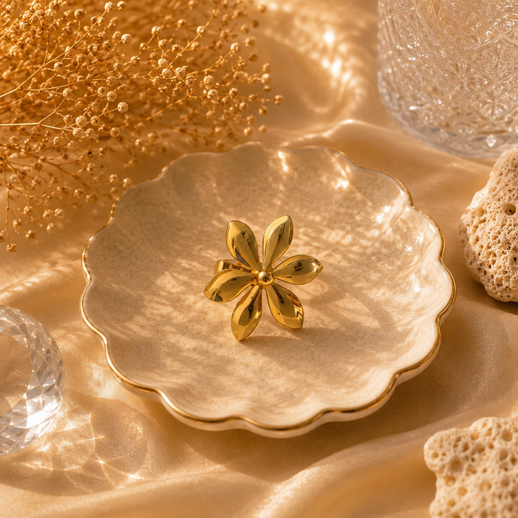 انگشتر زنانه Flora طرح گل شکوفه | Qazal Bijoux