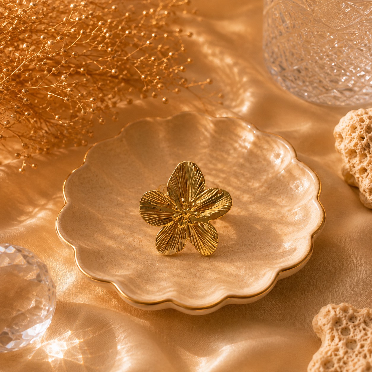 انگشتر زنانه Camellia طرح گل برجسته | Qazal Bijoux