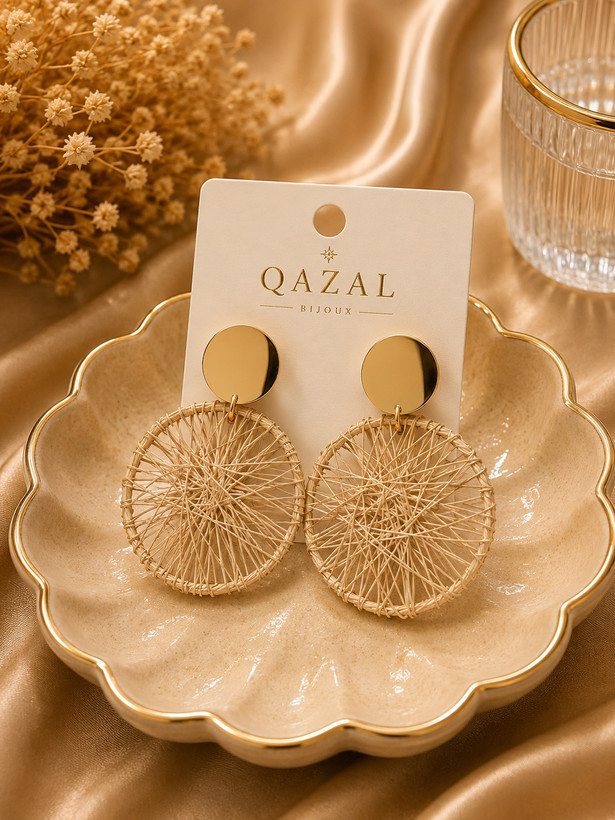 گوشواره زنانه مدل Serena طرح دایره حصیری بافتدار | Qazal Bijoux
