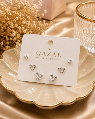 ست گوشواره زنانه مدل Lumière طرح نگیندار سهتکه | Qazal Bijoux