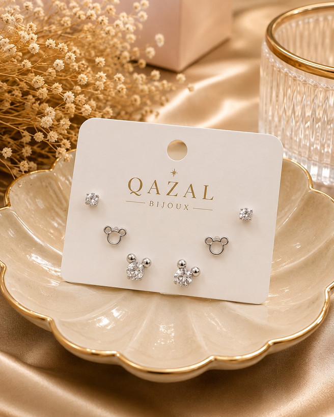 ست گوشواره زنانه مدل Lumière طرح نگیندار سهتکه | Qazal Bijoux