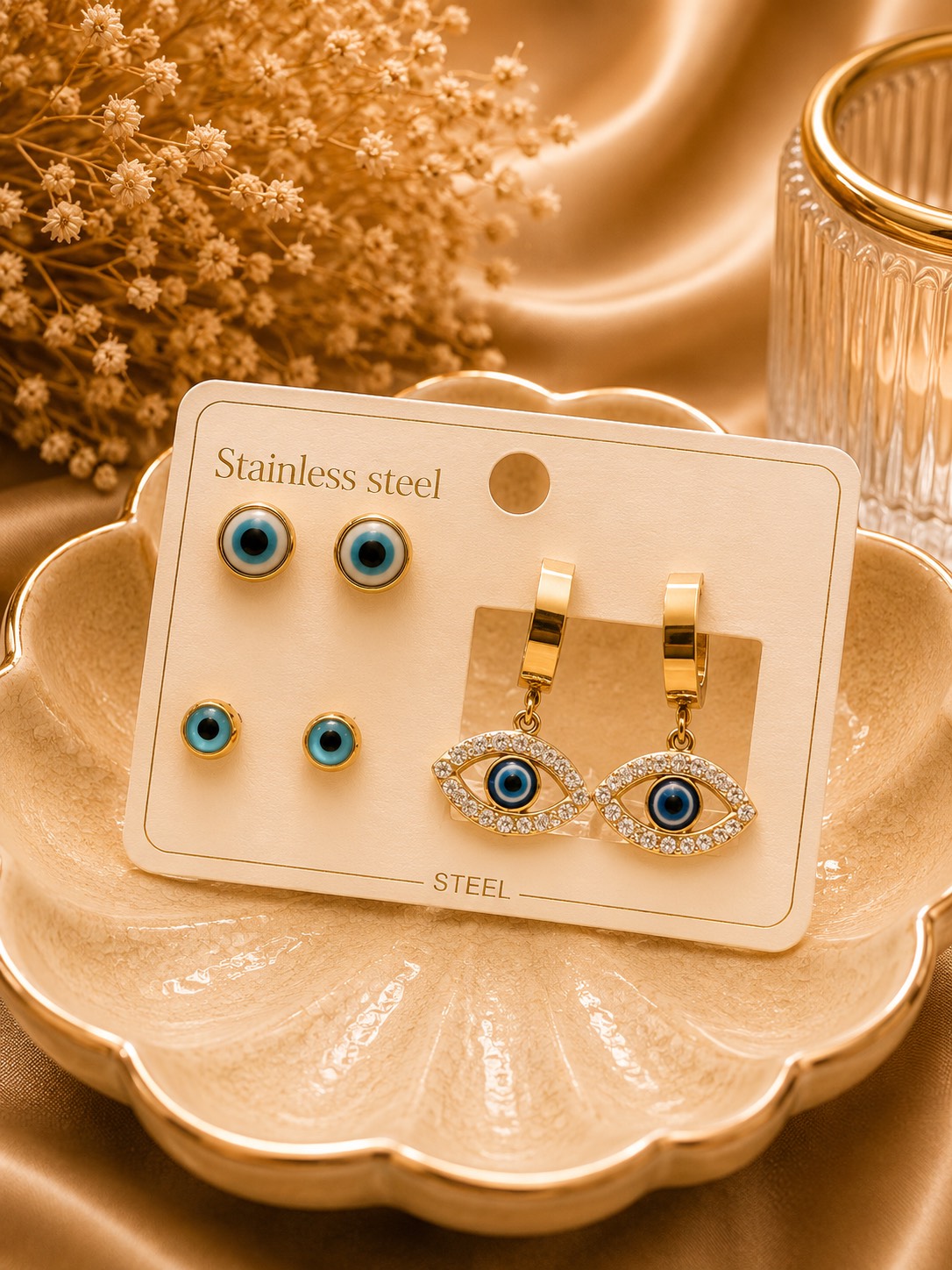 گوشواره زنانه مدل Evil Eye طرح چشم نظر استیل | Qazal Bijoux